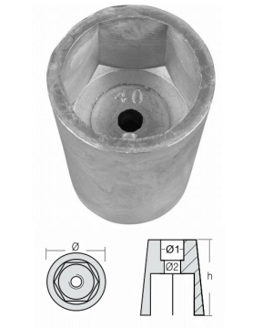 ЦИНКОВ АНОД ЗА ПРОПЕЛЕР, КОНИЧЕН, ф45 mm, шестограм — 00404E TSEAL