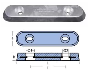BOLT-ON BAR ANODES VET SERIES TYPE 25, 240x65x29 H.C.140 — 00221 TSEAL