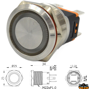 STAINLESS STEEL SWITCH 15A RED — L0682063 TREM